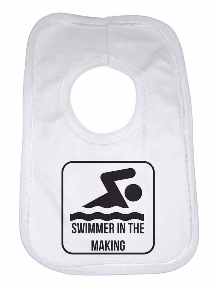 Swimmer in The Making Boys Girls Baby Bibs for wholesale by Little Ratbag