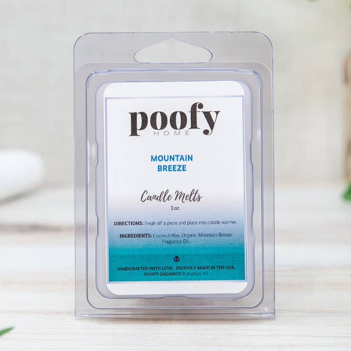 La candela Mountain Breeze si scioglie per la vendita all'ingrosso da parte di Poofy Organics