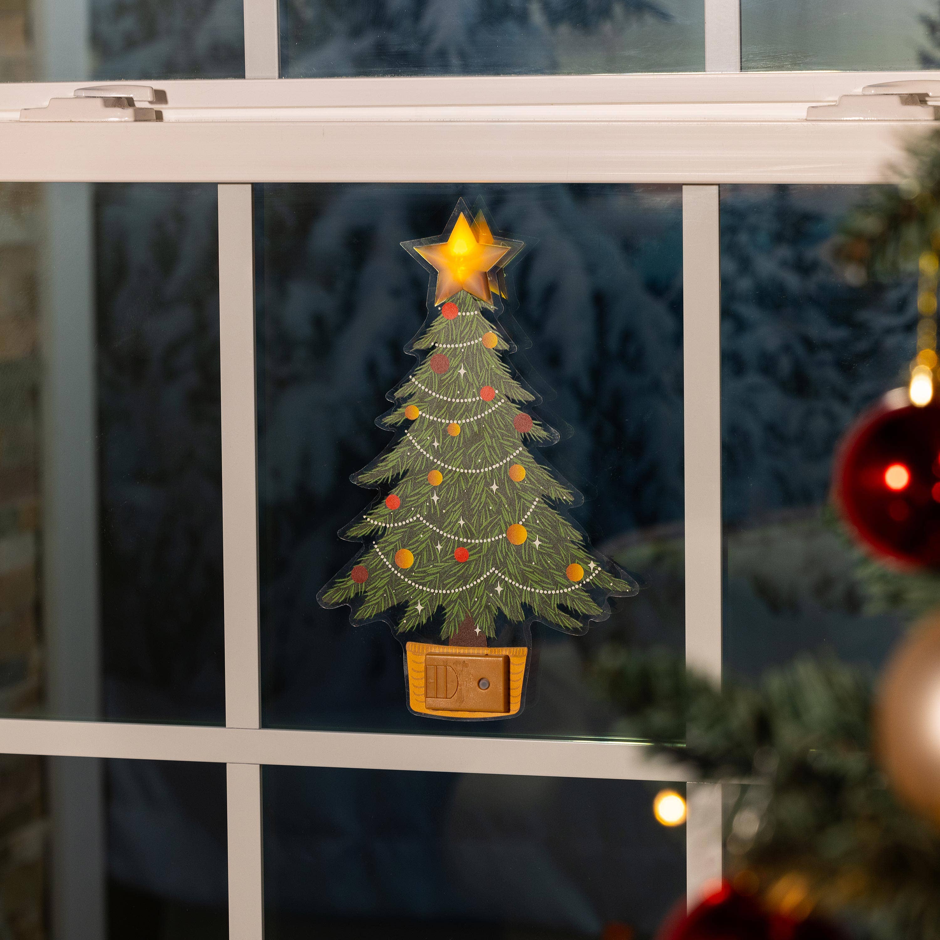 Evergreen Enterprises - Wholesale Christmas Decoration - Joyful Traditions LED Hanging Décor Christmas Tree with Flickering Light Window Decal, 10.25"H0