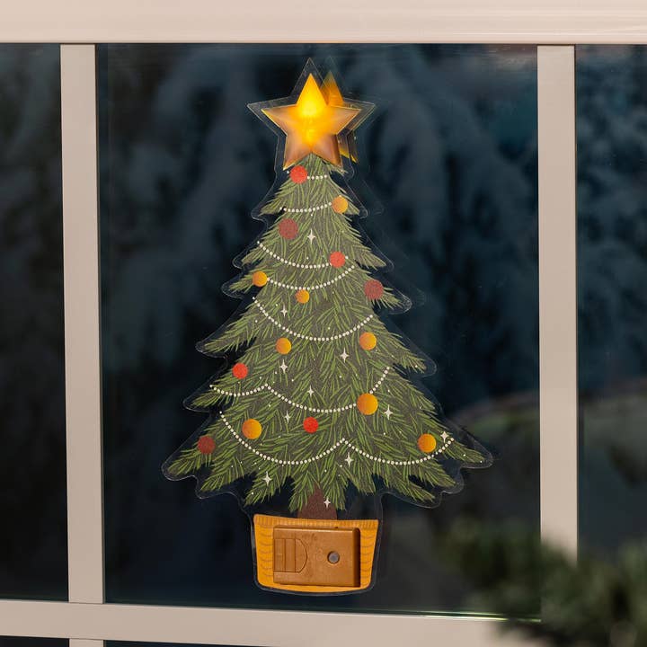 Joyful Traditions LED Hanging Décor Christmas Tree with Flickering Light Window Decal, 10.25"H for wholesale by Evergreen Enterprises