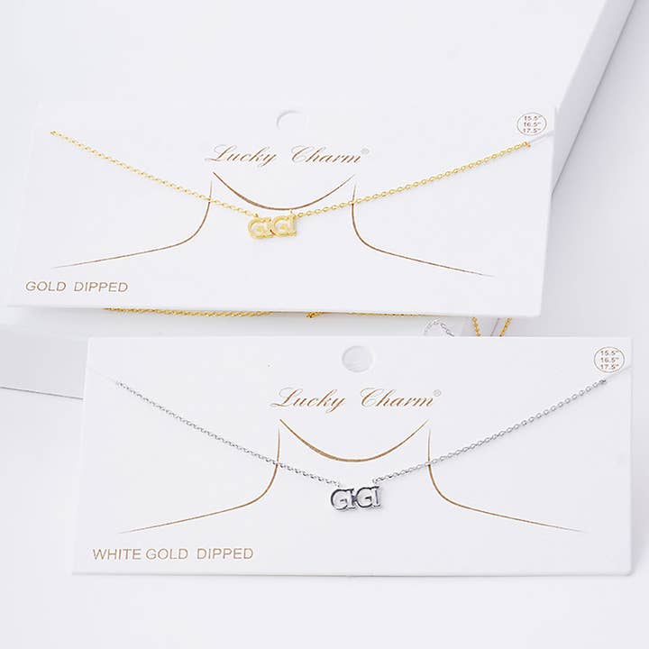 GIGI Halskette mit Anhänger aus weiß vergoldetem Metall mit Botschaft für den Großhandel von Sensibling Corp.