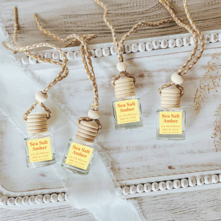 Hanging Car Diffusers | Sea Salt + Amber | Made in USA for wholesale by Honey Jar Creations