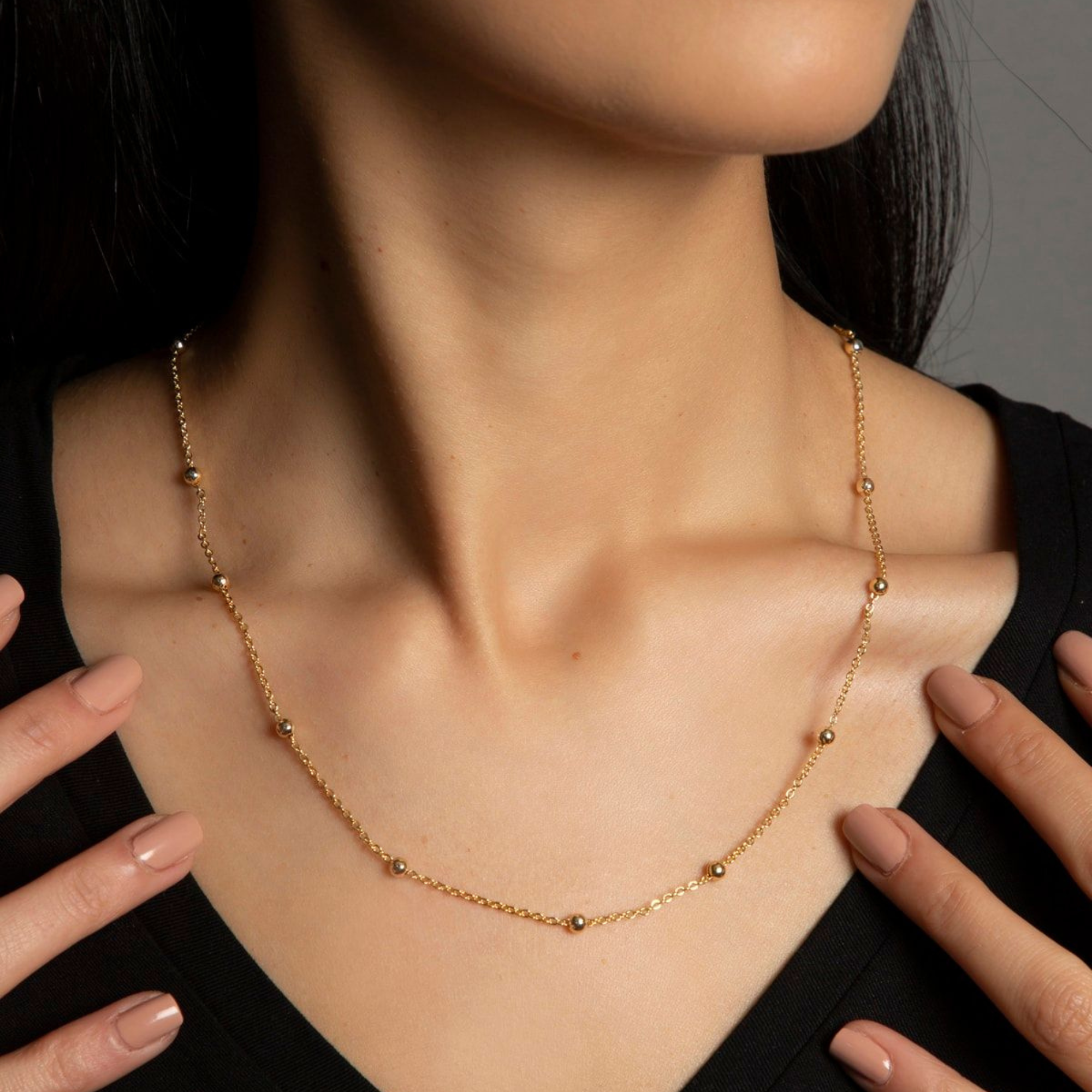 Mejoma – wholesale Beaded/pearl necklace – Beaded Satellite Gold Chain Necklace1