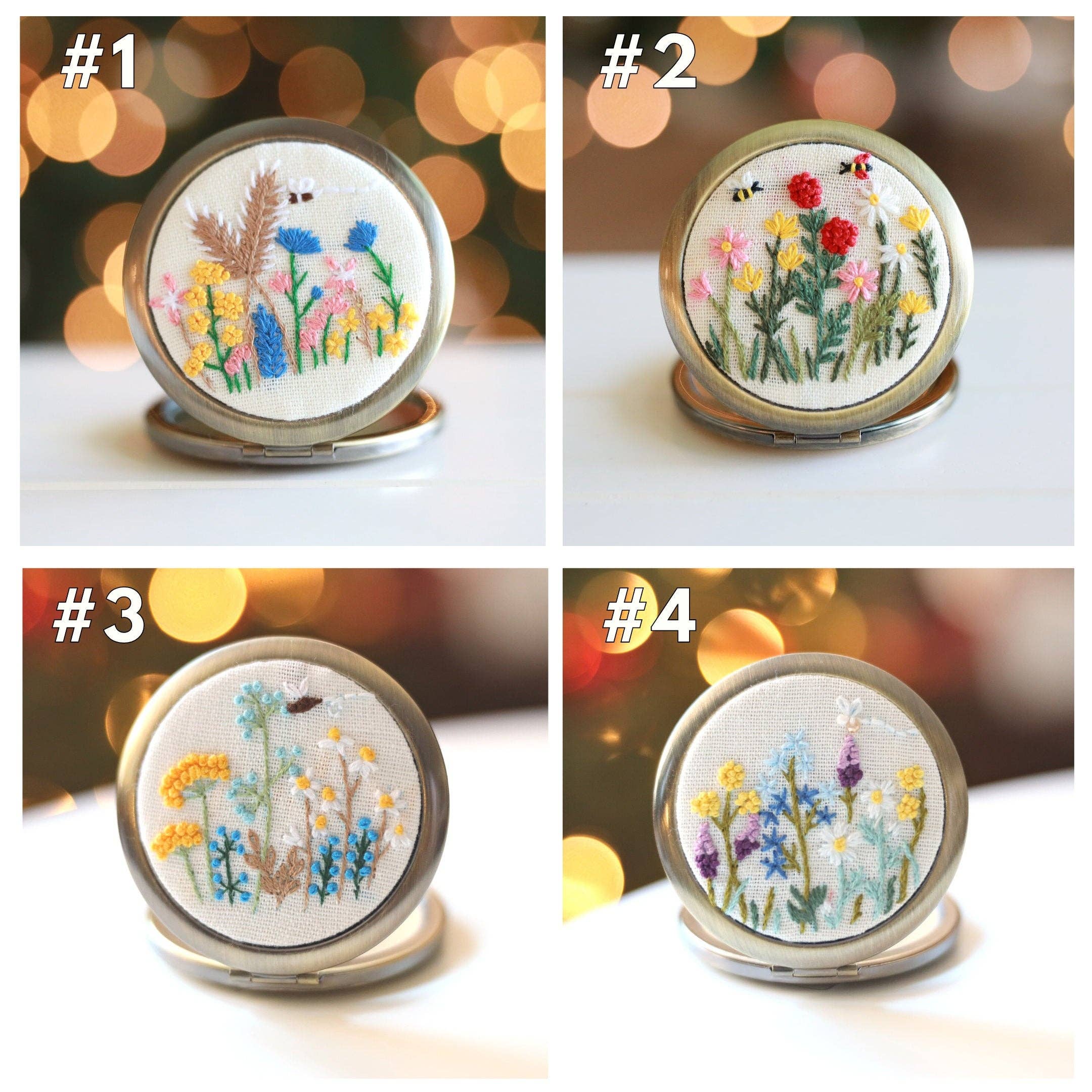 Finer Embroidery - Wholesale Compact Mirror - Floral Embroidered Compact Mirror0
