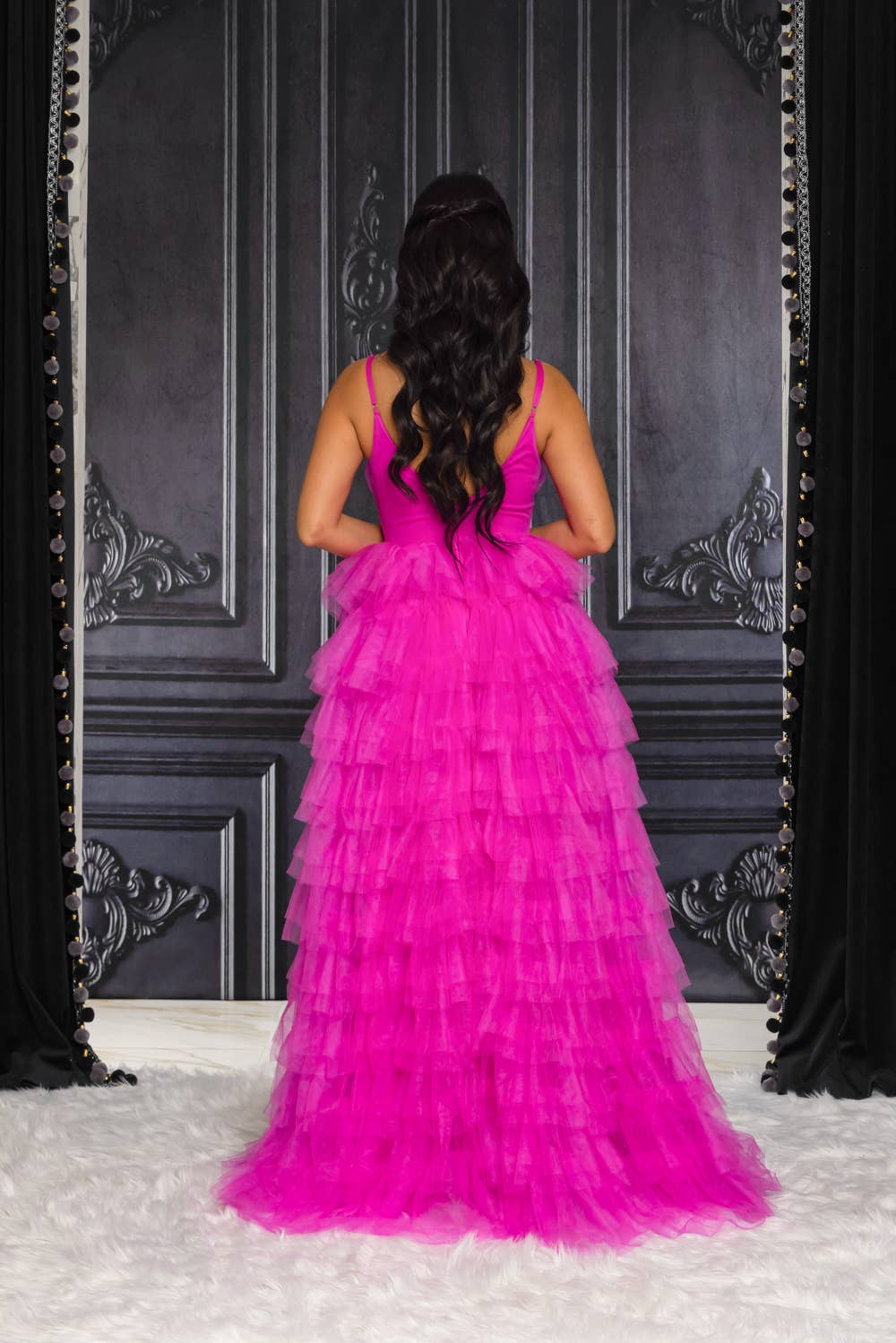 RICARICA INC. – wholesale Gown – Women's – 9486-SOLID COLOR TULLE MAXI DRESS WITH RUFFLED SKIRT2