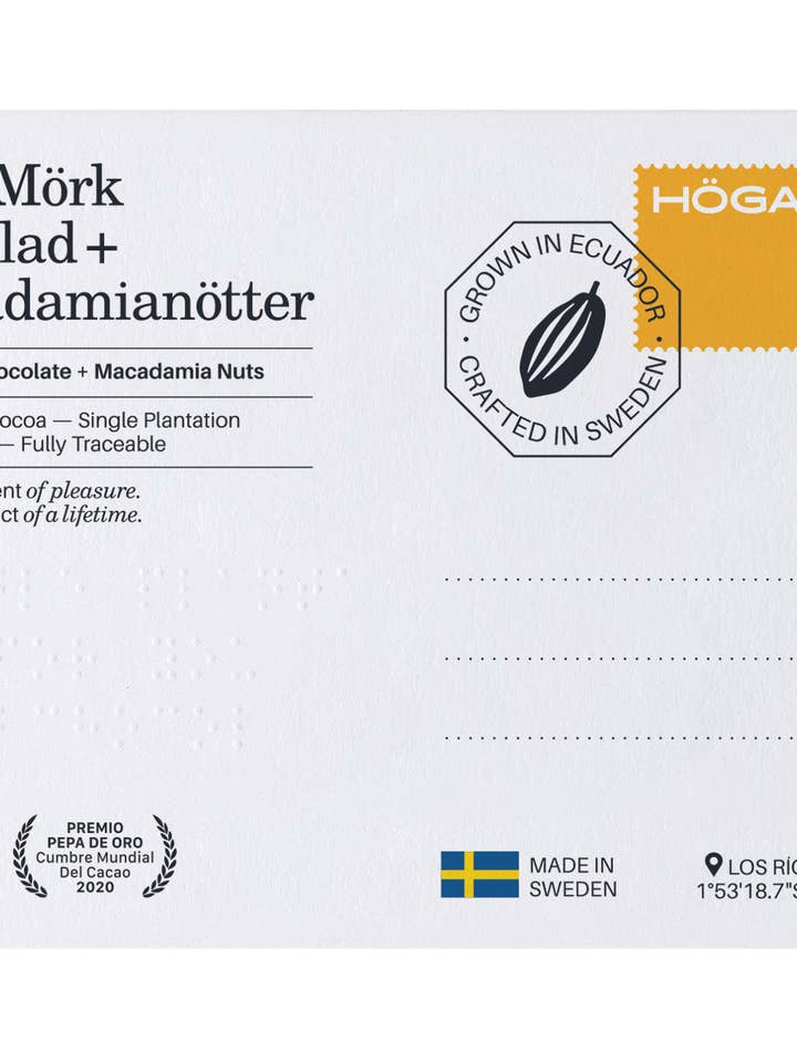 Dark Chocolate Bar 75% with Macadamia Nuts for wholesale by Höganäs Chocolate