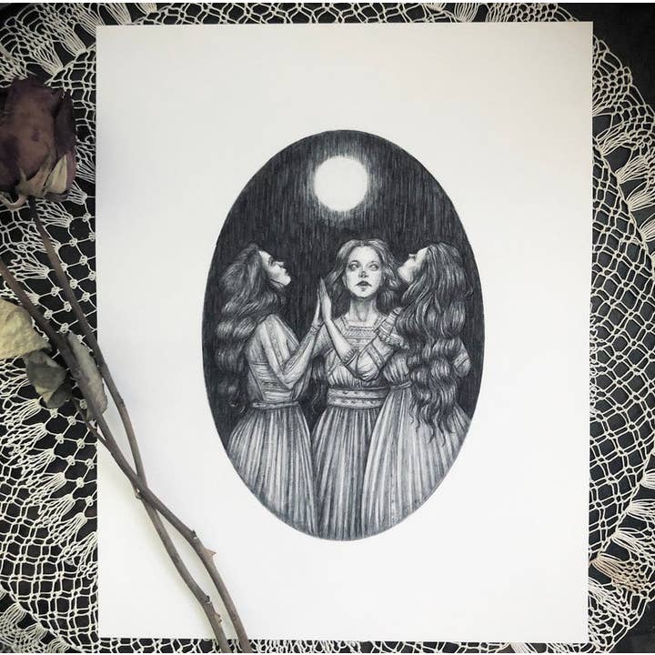 Kunstdruck Coven – Viktorianische Hexen bei Vollmond für den Großhandel von Caitlin McCarthy Art