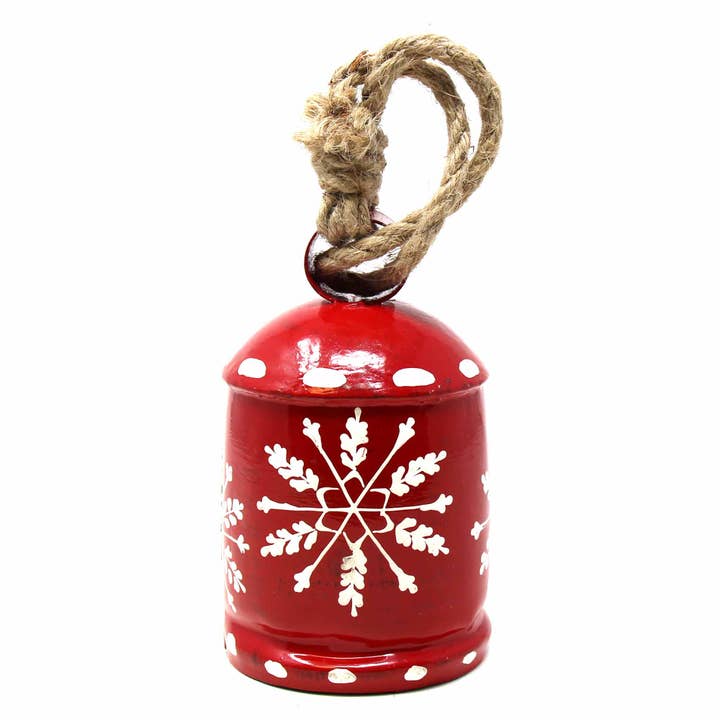Global Crafts - Wholesale Ornament - Recycled Rustic Red and White Snowflake Irong Hanging Bell1