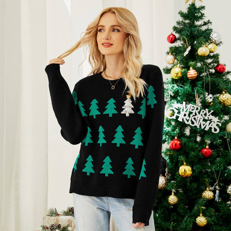 Suhkasana - Wholesale Knit Sweater - Women's - Christmas Tree Pattern Knit Sweater Women Pullover Top6