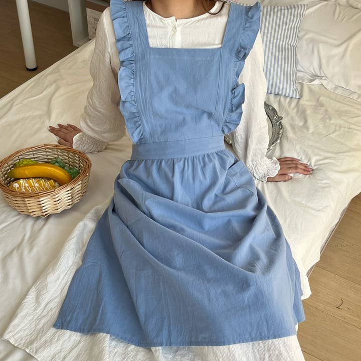 ACCITY - Wholesale Apron - SOLID COLOR COTTON PASTORAL FLORAL SMOCK APRON_CWMM5829