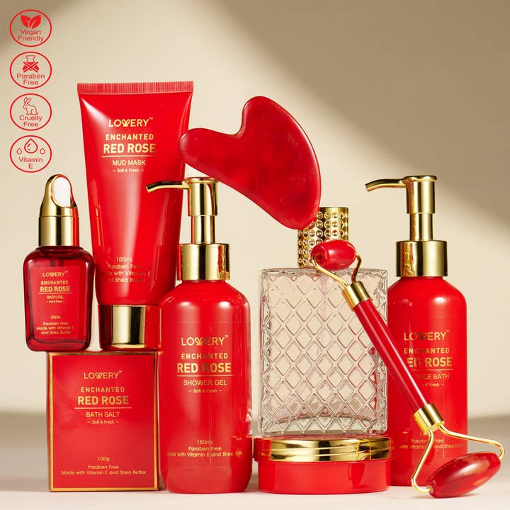 Lovery - Vente Set de bain et corps - Panier cadeau de Noël, baignoire spa Red Rose et soins personnels du corps3