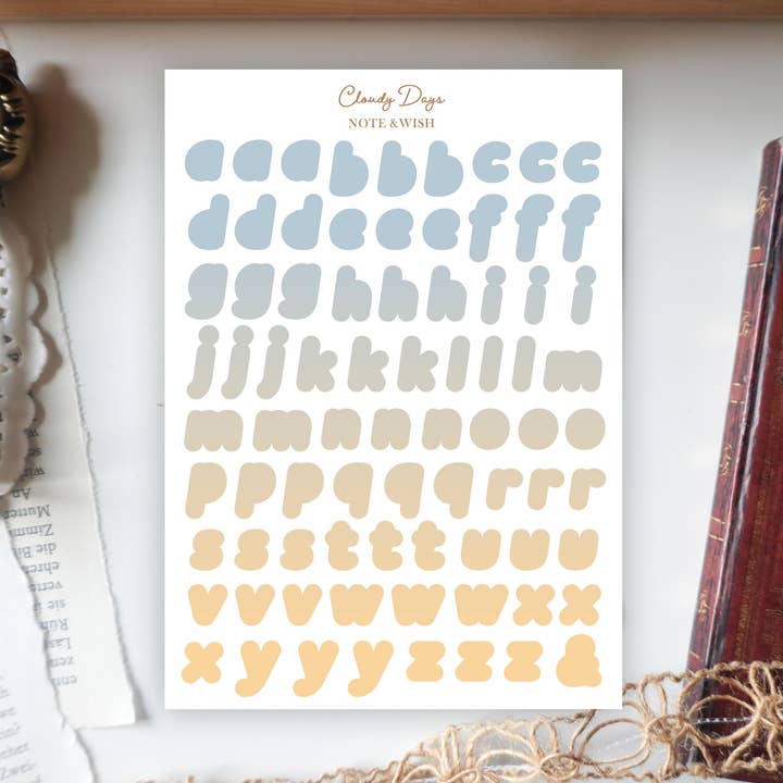 Hoja adhesiva de papel washi con la letra del alfabeto de Cloudy Days para venta al por mayor de Note & Wish