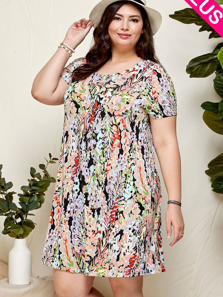 Shopin LA - Wholesale Dress - Women's - SPD7028P(2XL) - PLUS FLORAL SHORT SLEEVE DRESS WITH POCKETS