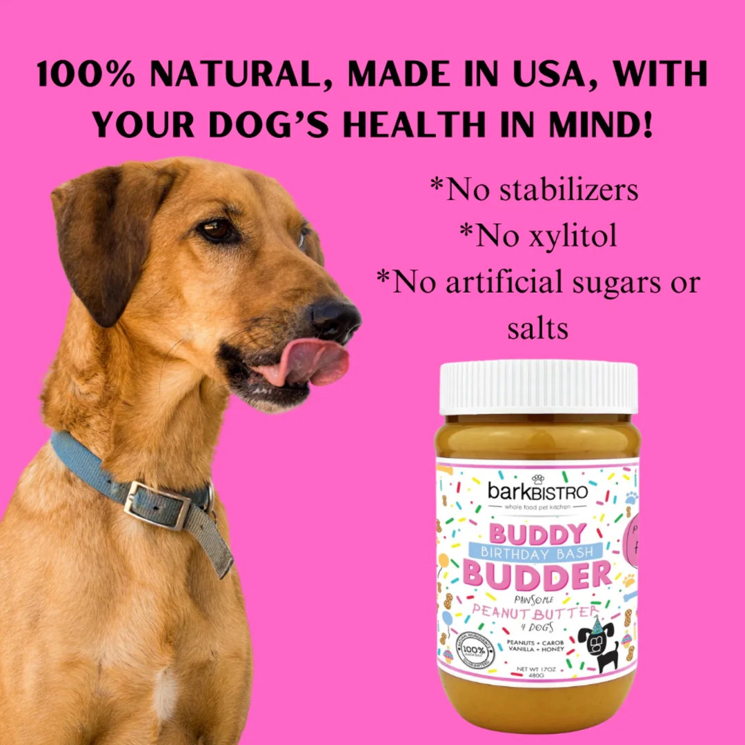 Elite Pet Distributors - Wholesale Pet Treats - Dog - Bark Bistro Birthday Bash Buddy Budder 17oz jar5