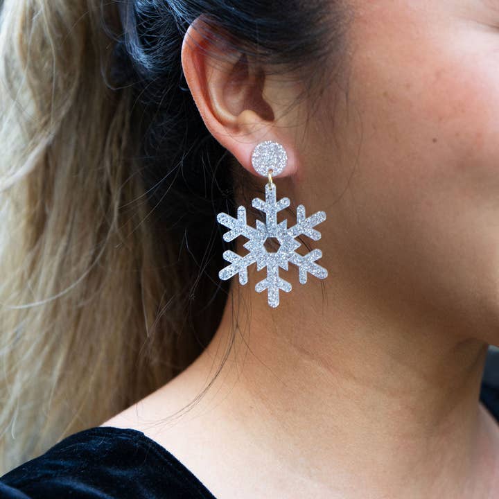 Spiffy & Splendid - Wholesale Dangle Earrings - Snowflake Earrings - Silver Glitter // Christmas, Holiday