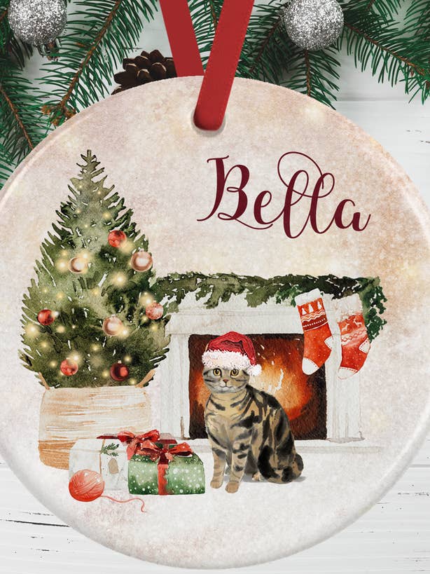 Brown Tabby Cat Christmas Decoration for wholesale by WagATudeTags