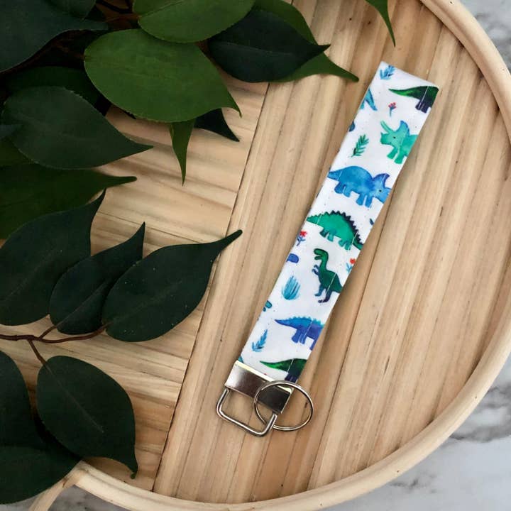 Blauwe stoffen polsbandje met dinosaurusprint sleutelhanger, sleutelhanger voor wholesale door MDStickerShop