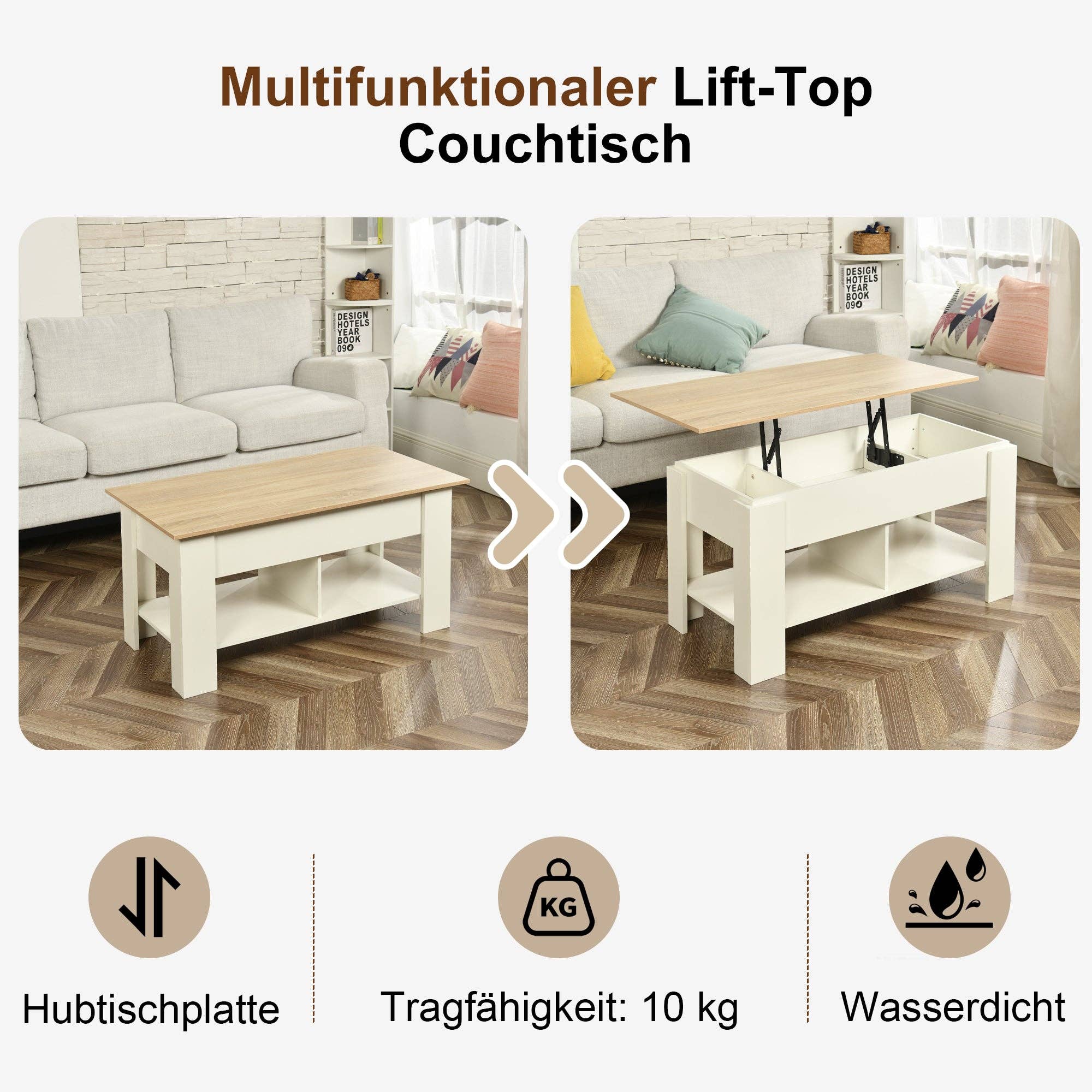 Urban Meuble - Wholesale Side Table - Lift-top coffee table with wood effect and white 96*50 ELOT WHITE OAK 9613