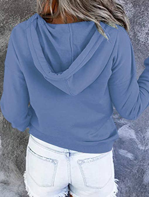 HIDDENBRAND - Wholesale Hoodie - Women's - Large Pockets Half Buttoned Hooded Sweatshirt11