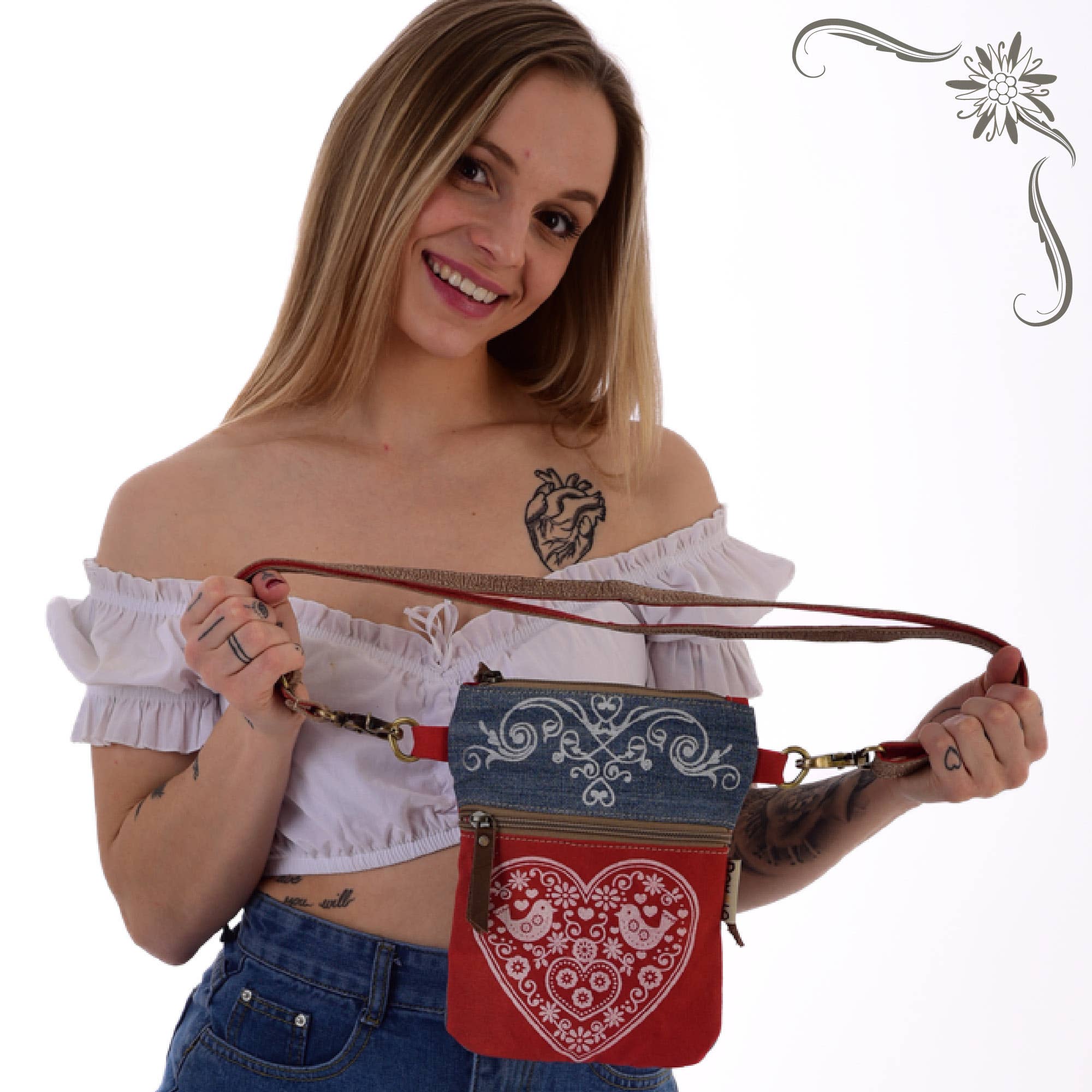 Sunsa - Vente Sac à bandoulière – femme - Sac à bandoulière Domelo. Sac traditionnel avec motif de cœur4