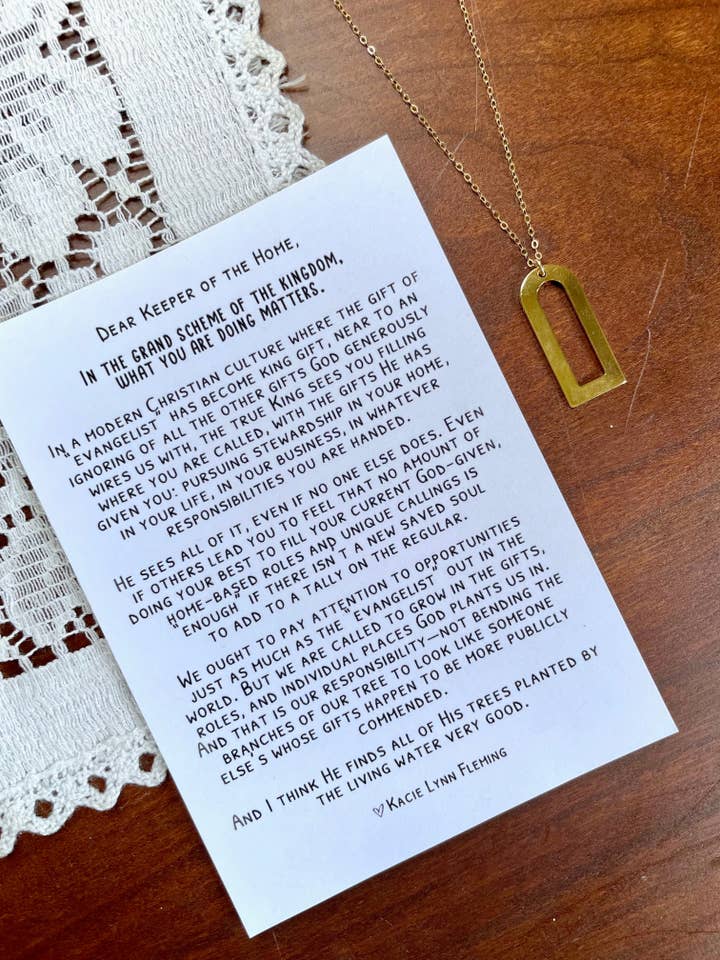 KEEPER OF THE HOME Gold Arch Necklace for wholesale by Hamrick Avenue