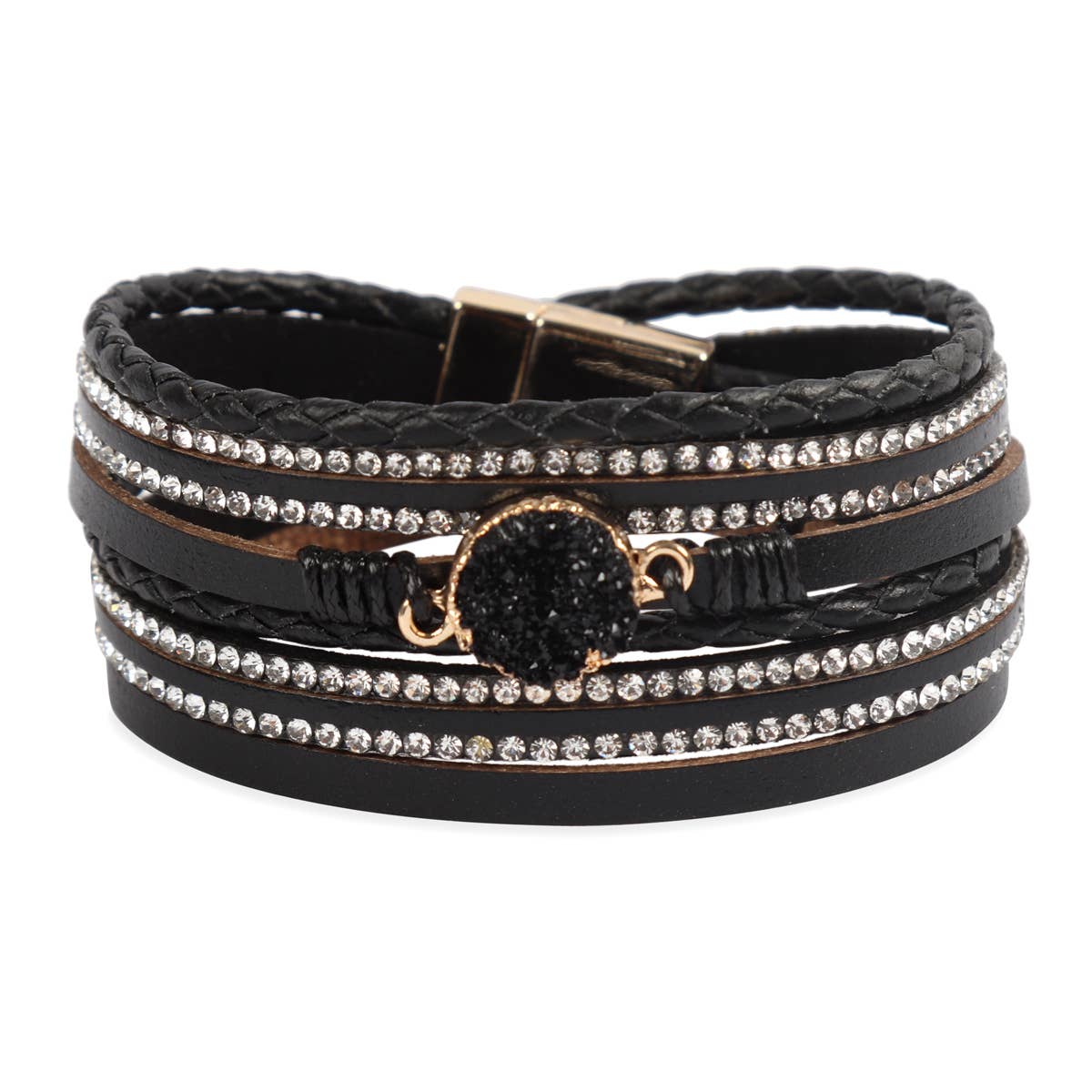 MYS Wholesale Inc - Wholesale Bangle Bracelet - Stunning Druzy Rhinestone Leather Wrap Magnetic Bracelet16
