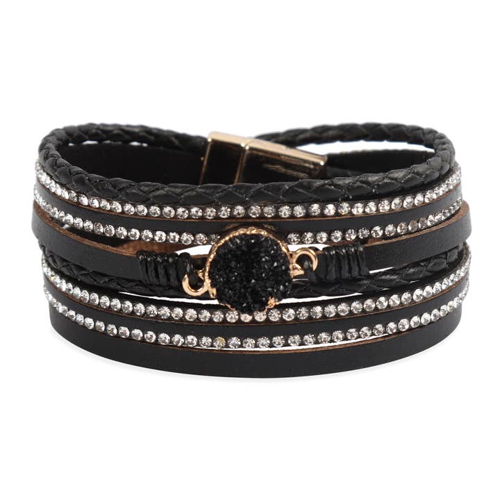 MYS Wholesale Inc - Wholesale Bangle Bracelet - Stunning Druzy Rhinestone Leather Wrap Magnetic Bracelet16