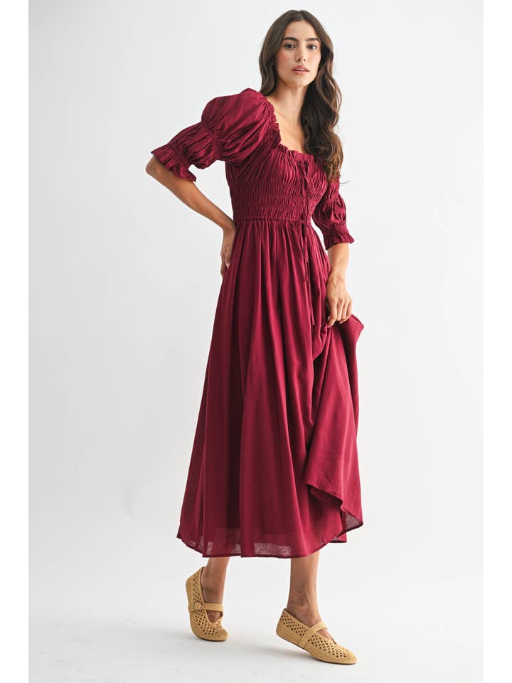 Camellia – wholesale Dress – Women's – CD25164 OFF-SHOULDER SMOCKED MIDI DRESS PLEATED SKIRT13