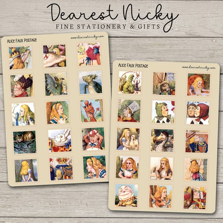 Alice in Wonderland Faux Postage Stickers - 2 Sheets for wholesale by Dearest Nicky / Mouse & Wren