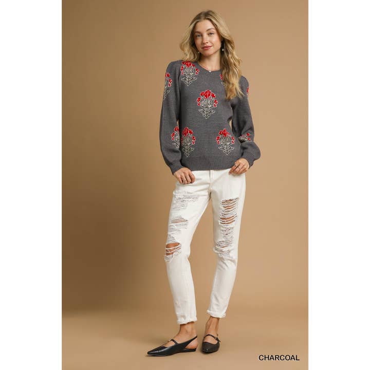 STYLE USA - Wholesale Tunic - Women's - Flower Stem Jacquard Sweater Top14