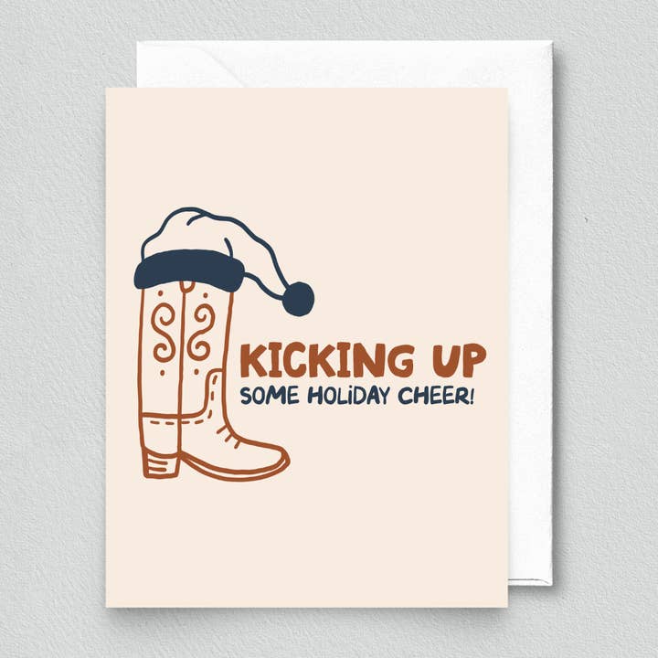 Kicking Up Some Holiday Cheer Greeting Card –Western Holiday for wholesale by inviting affairs paperie