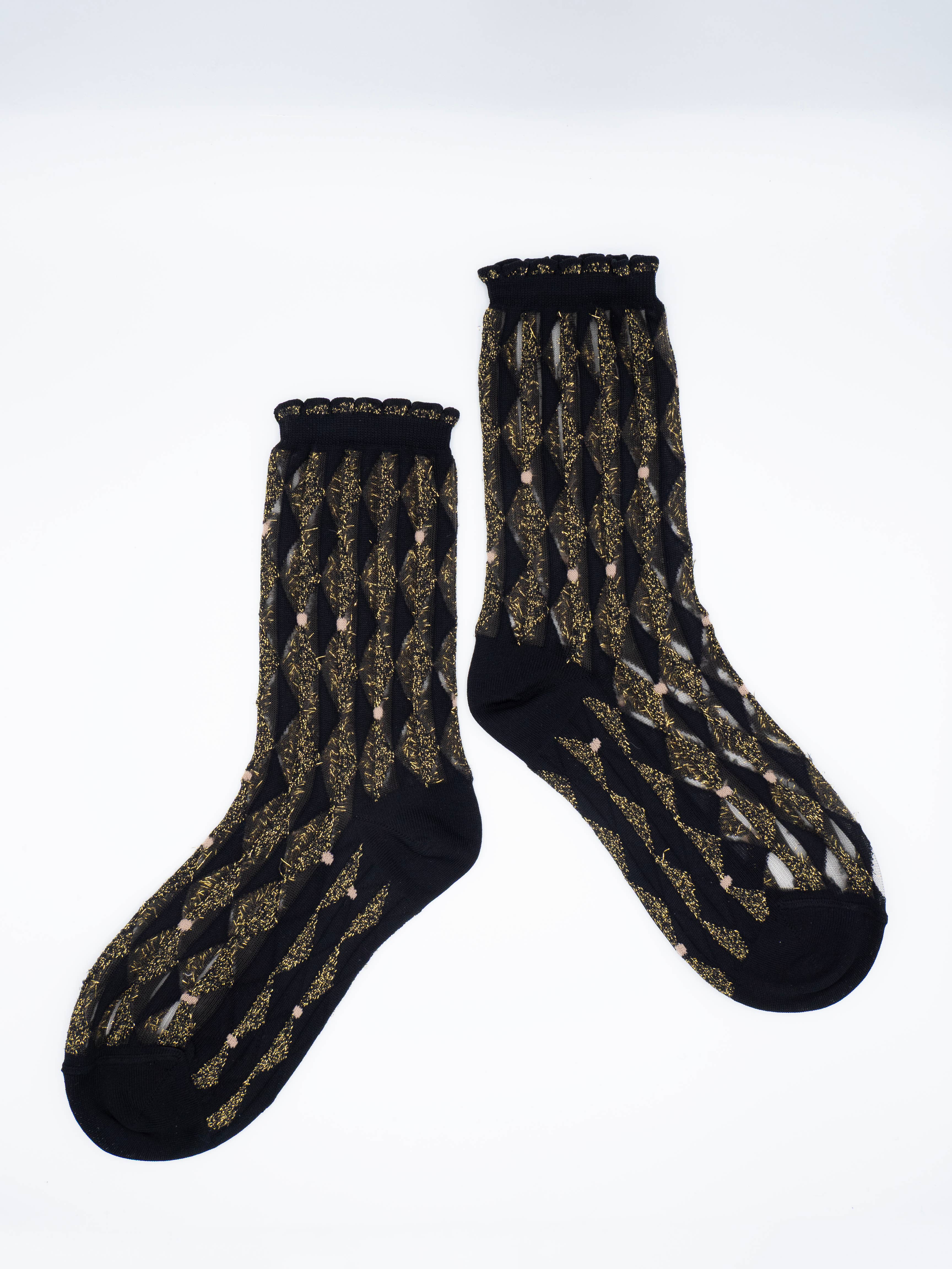Atelier St Eustache - Wholesale Socks - Women's - ARLECCHINO GOLD • Women's graphic sheer socks2