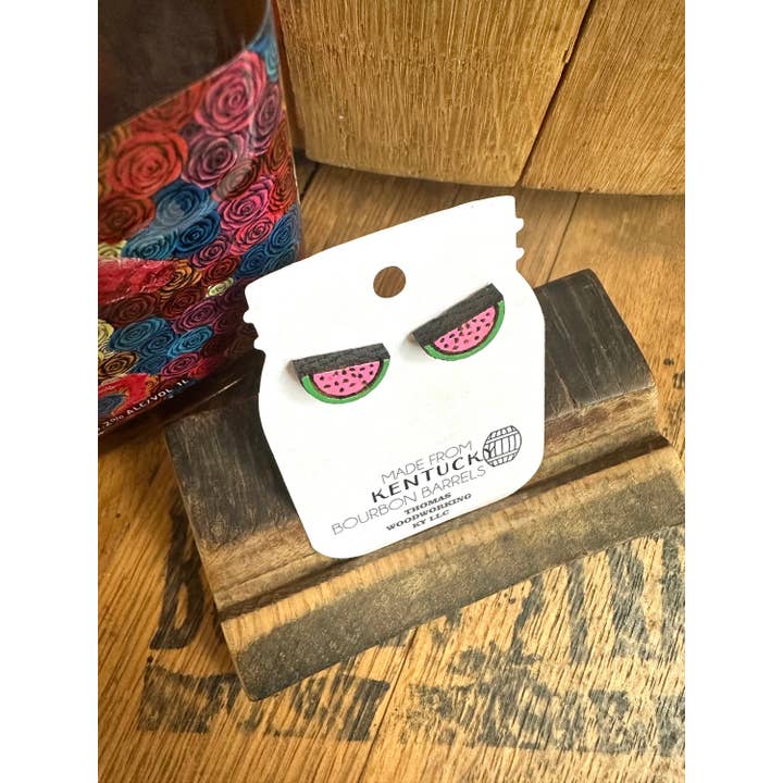 TWWKY - Wholesale Stud/Post Earrings - Reclaimed Kentucky Bourbon Barrel Watermelon Stud Earrings2
