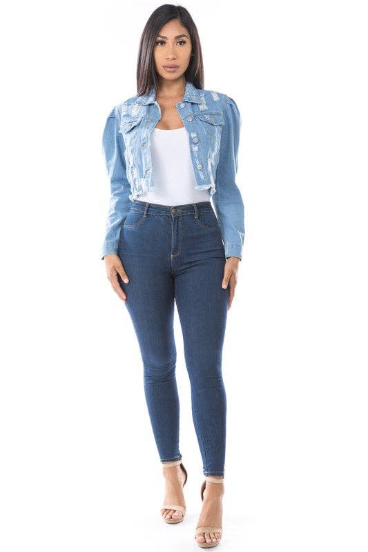 Blue WOMEN FASHION DENIM CROP JACKET for wholesale on Faire1