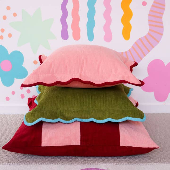 Mosey Me - Wholesale Throw/Decorative Pillow - Corduroy Scalloped Cushion - Peach3