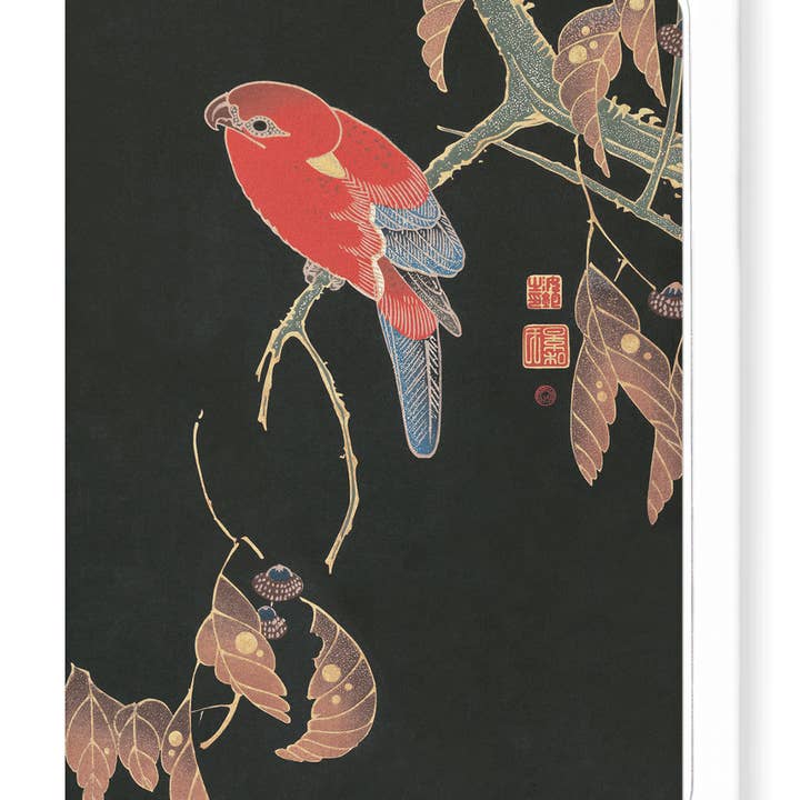 Ezen Trade - Wholesale Everyday Greeting Card - RED PARROT ON A BRANCH (C.1900): Japanese Greeting Card