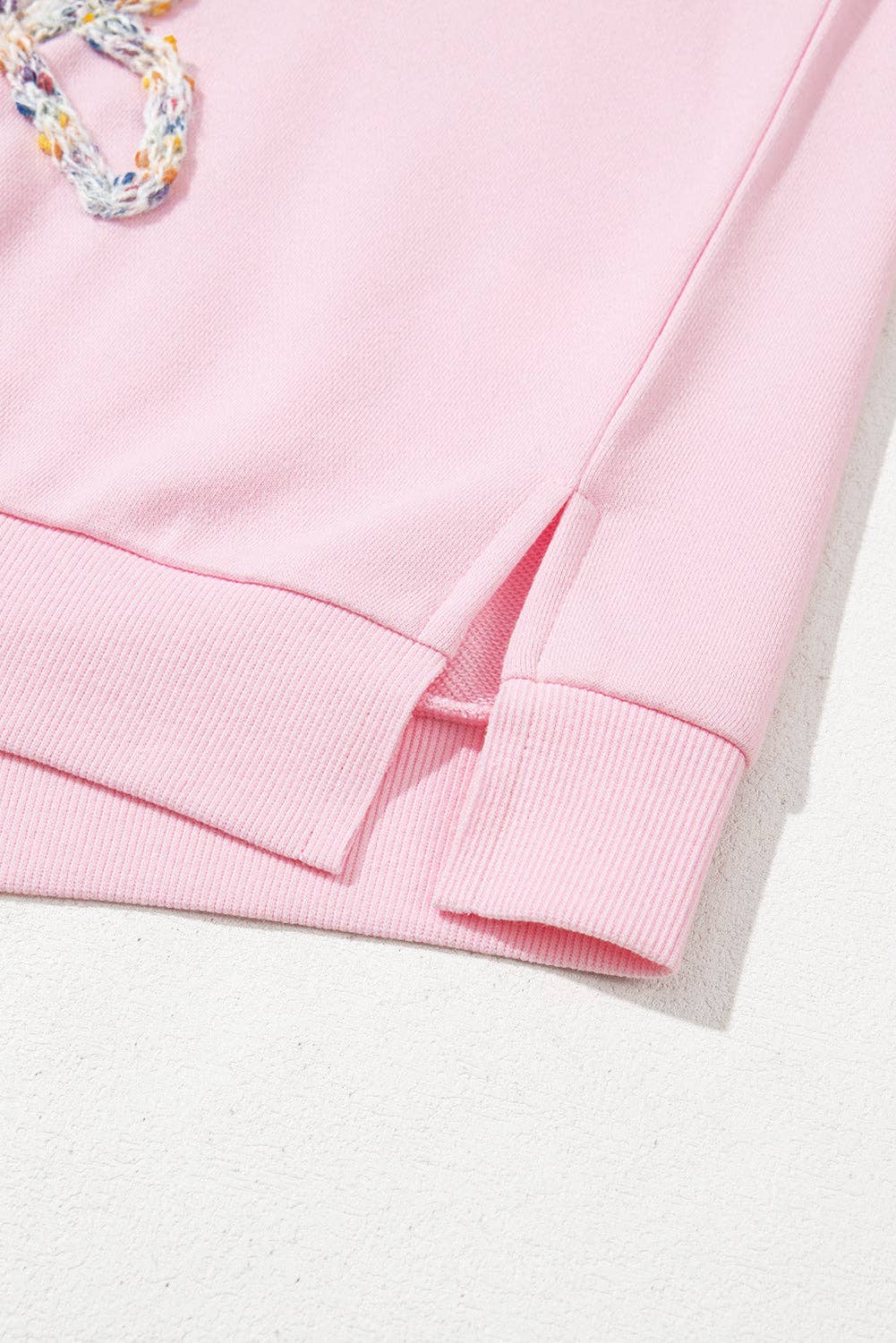 Light Pink Embroidered Bow Lantern Sleeve Oversized Pullover Sweatshirt for wholesale on Faire3