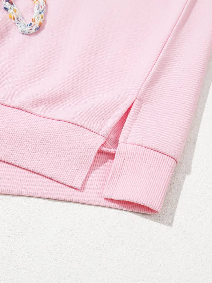 Light Pink Embroidered Bow Lantern Sleeve Oversized Pullover Sweatshirt for wholesale on Faire3