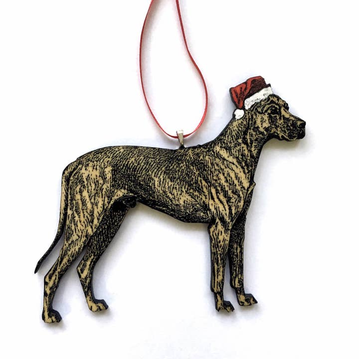 Great Dane prydnad med handmålad Santa Hat - Björk Trä för wholesale av Toad Hill Farm