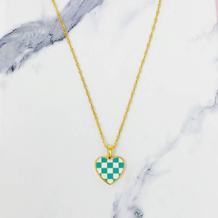 Ellison+Young – wholesale Pendant/charm necklace – Checkered Heart Necklace