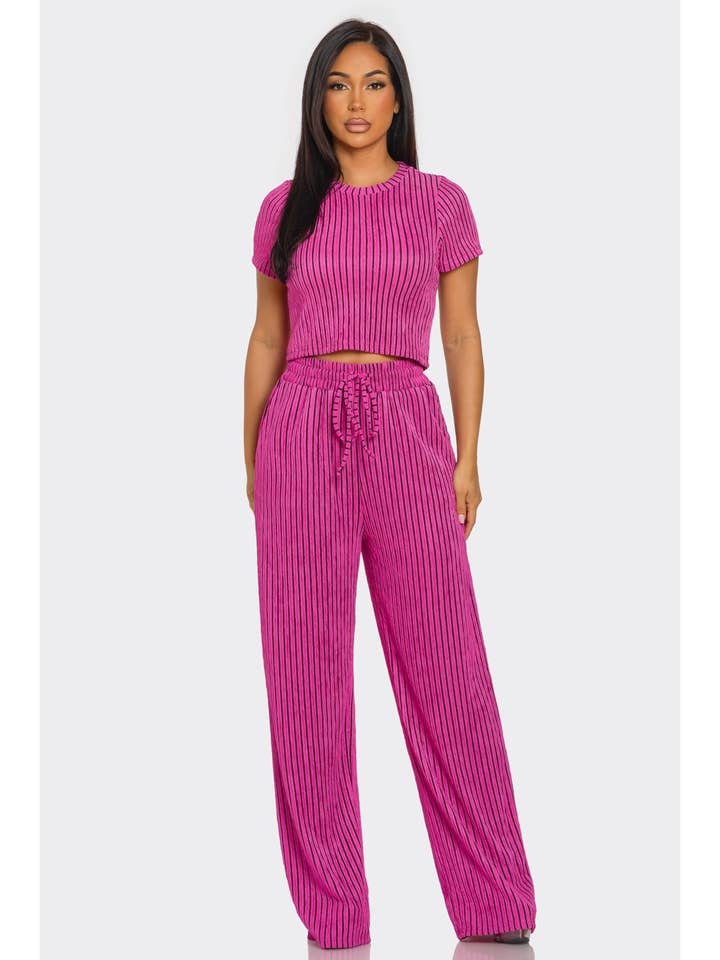 2pc Striped Crinkle Pants Set Striped for wholesale by FashionShowcase