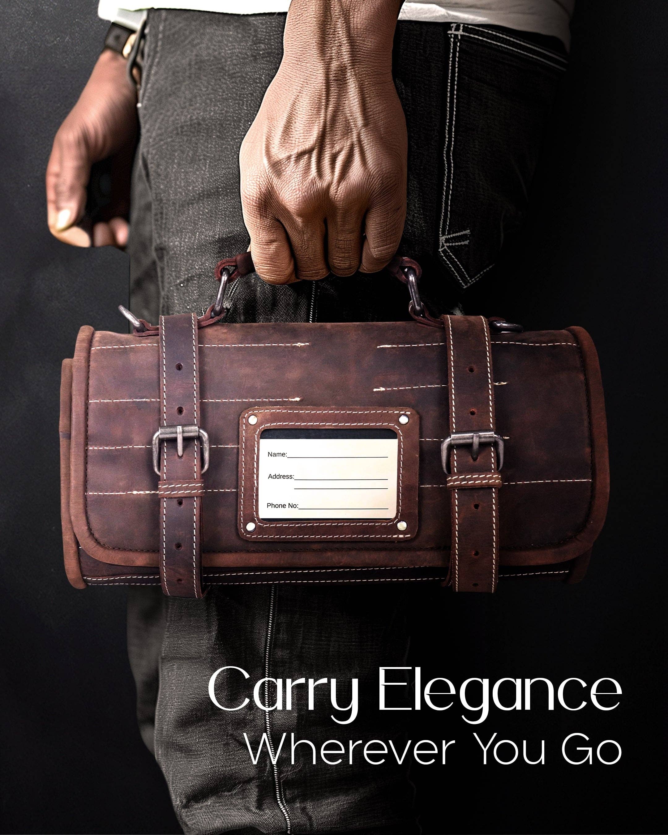 Brown Crazyhorse Leather Knife Roll Bag for Chefs Large Professional Bag for wholesale on Faire1