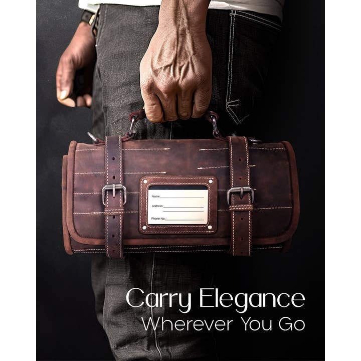 Brown Crazyhorse Leather Knife Roll Bag for Chefs Large Professional Bag for wholesale on Faire1