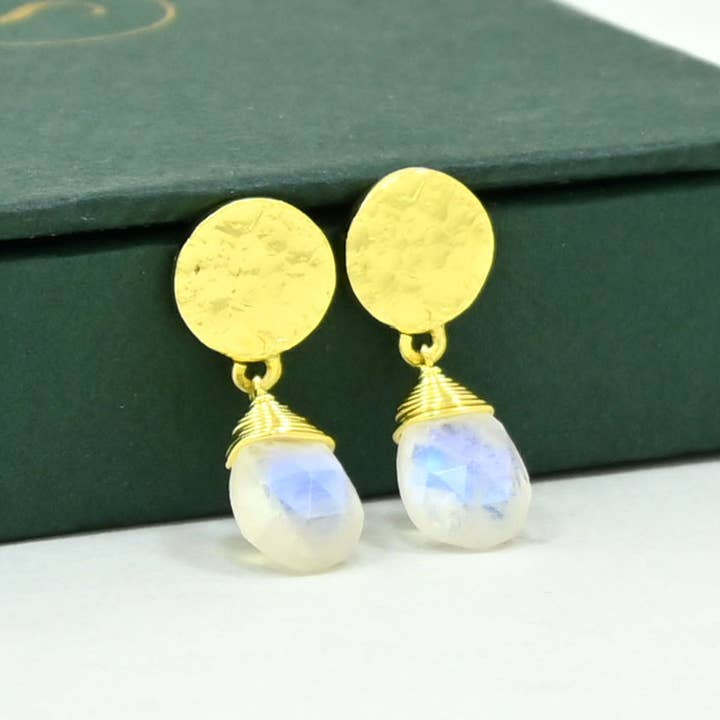 Schmuckoo Berlin - Wholesale Dangle Earrings - Abigail Earring Gold Plated - Rainbow Moonstone