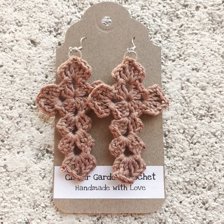 Clover Garden Crafts - Wholesale Dangle Earrings - Crochet Christian Cross Design Cotton Drop Earrings1