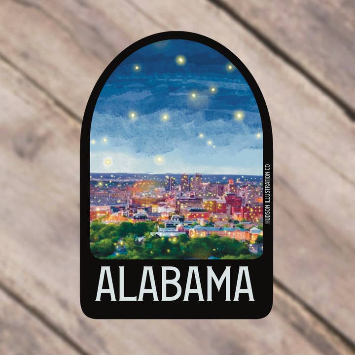 Adhesivo, imán, impresión o postal del estado de Alabama para venta al por mayor de Hudson Illustration Co - About Town Co