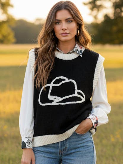 TH4213 IVORY HAT BLACK BODY VNECK SWEATER (7 Piece) for wholesale by Turquoise Haven