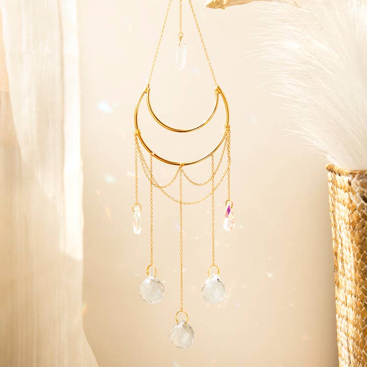 Crystolver - Wholesale Suncatcher - Clear Quartz Moon Suncatcher Crystal Prism Hanging