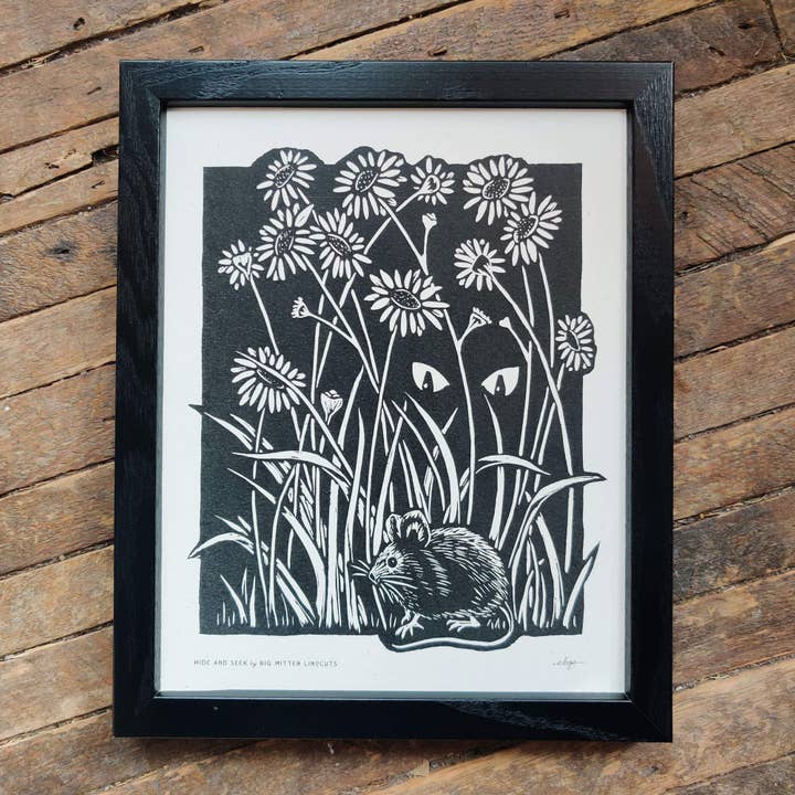 Big Mitten Linocuts - Wholesale Art Print - Hide and Seek Linoprint3