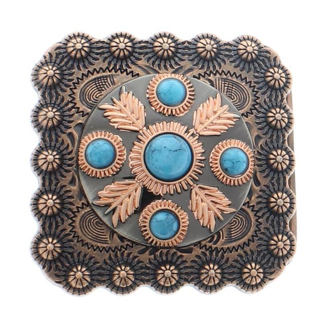 Feathered Turquoise Southwestern bolo, 2" x 2" for wholesale by HHH Designs